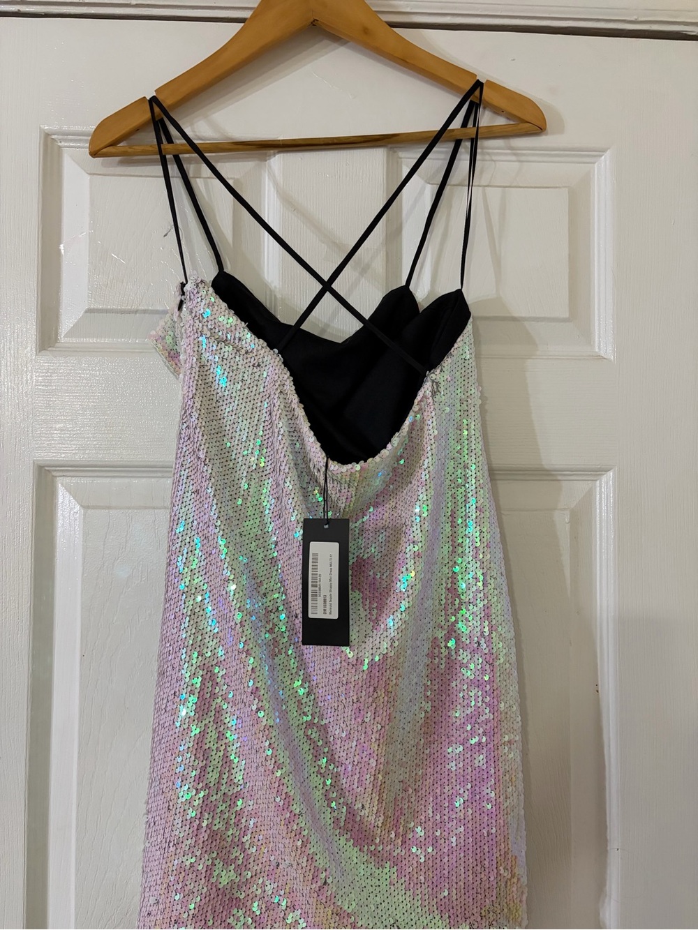Sequin Slip Dress with Black Lining - Iridescent Pink
